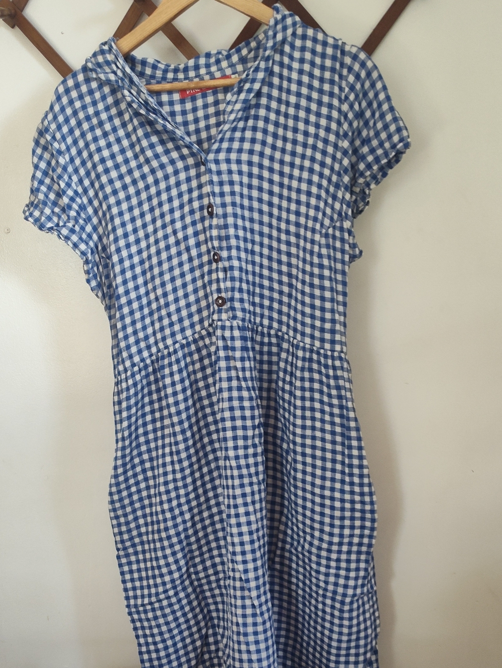 Pyne & Smith #30 Dress In Blue And White Check Linen